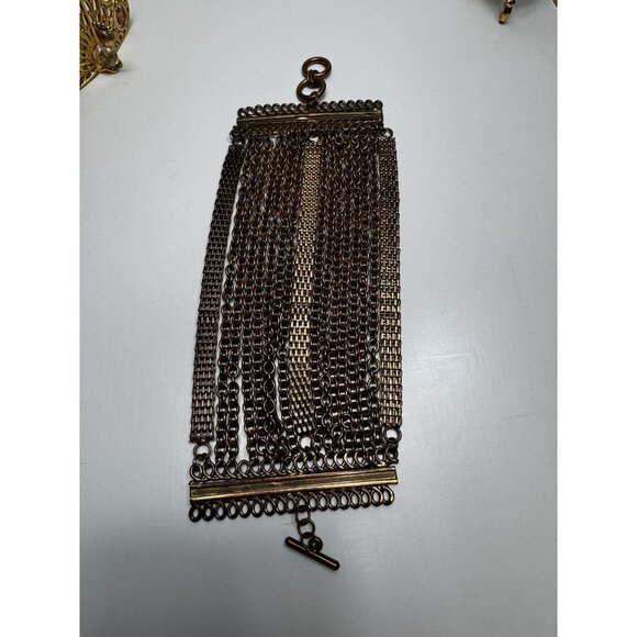 Vintage 1970s Multi Chain Wide Bracelet Bronze Tone Statement Bold Retro Heavy - Picture 4 of 7